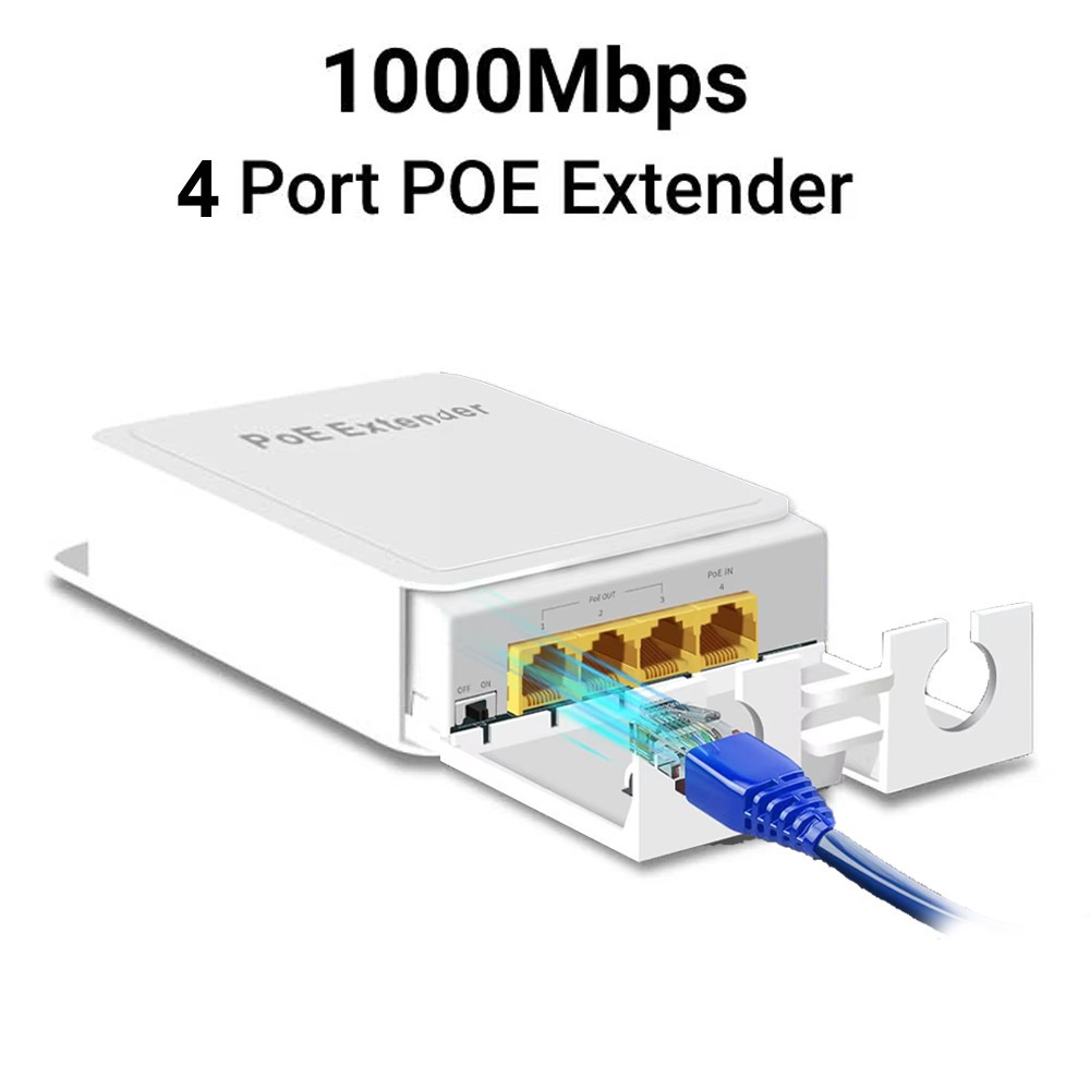 Repetidor PoE À Prova D'água De 4 Portas 100/1000 Mbps Extensor De Interruptor De Rede De 1 A 3 Para IPC/NVR