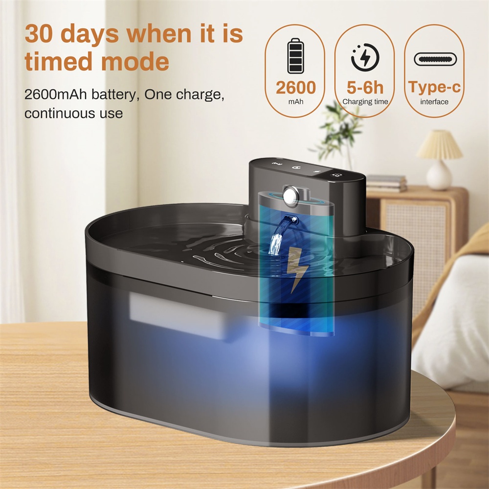 Fonte De Água Sem Fio Para Animais De Estimação , Gatos De 2.2L Automática Alimentada Por Bateria De 2600mAh Cães/Cachor