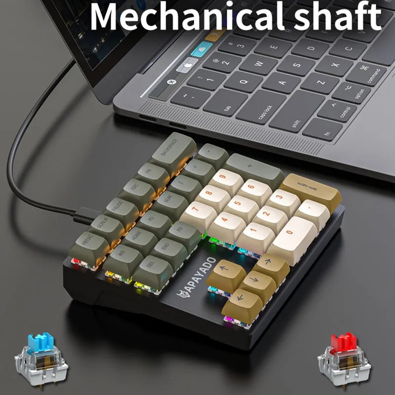 APAYADO K33 Mini Teclado Numérico 33 Teclas Eixo Mecânico Azul RGB PBT Para Tesouro