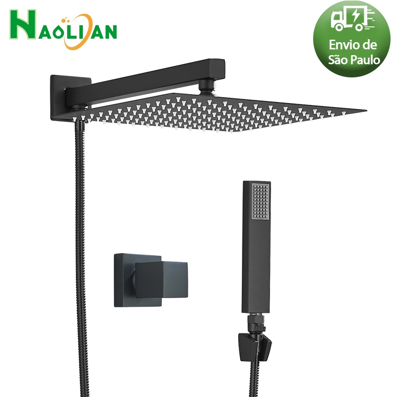 Ducha Inox Quadrada 30x30 Cm Com Desviador E Ducha De Mão com um Acabamento