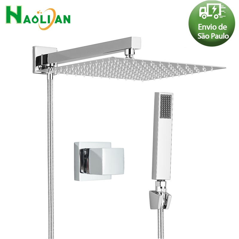 Kit Ducha Metal Aco Inox 30cm Com Desviador Manual Completa com um Acabamento em Oferta na Shopee