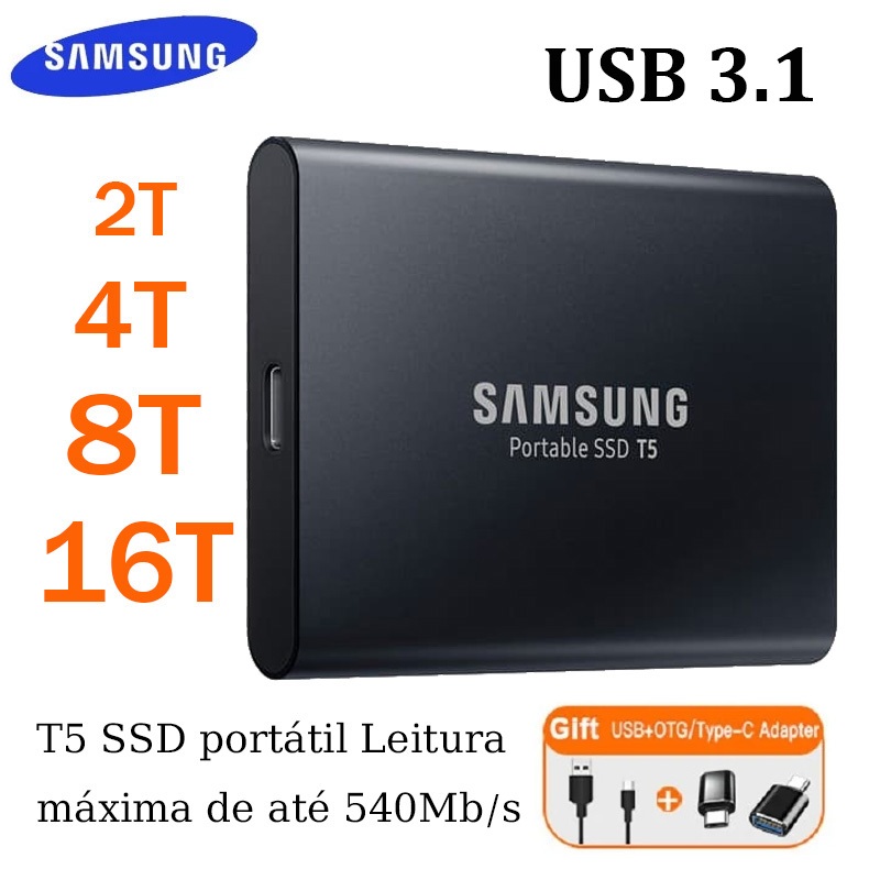 Original Samsung T5 SSD Externo 2TB4TB8TB16TB Estado Sólido HD Externo Para Desk