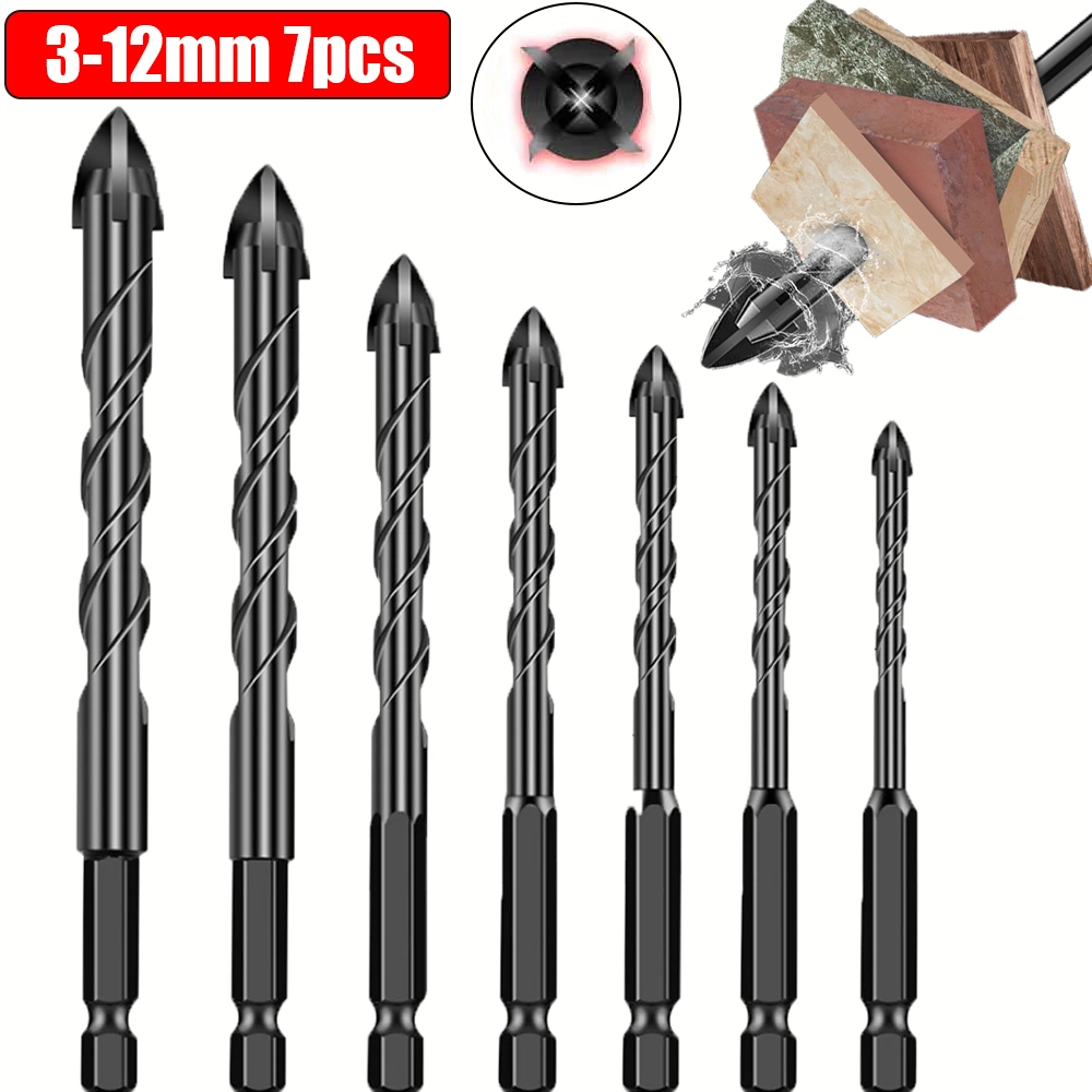 Kit 7 Brocas de carboneto Triangular Titânio Profissionais 3-12mm Para Fura Tudo