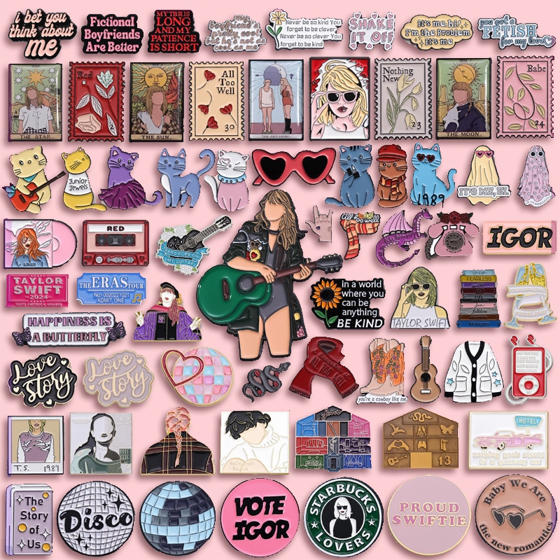 100 Estilos De Broches De Esmalte Em Torno Do Cantor Taylor Swift Álbum De Letras De Guitarra Animal Kitten Lapela Alfinete Lembranças Metal Badge Acessórios Presentes Para Amigos