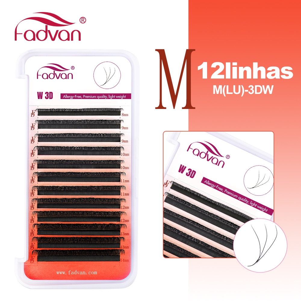 Fadavn Cílios 12 Linhas M (LU) Curl YY 3D 4D 5D W Forma Fox Style Extensões De Volume Brasileiro · foto 2