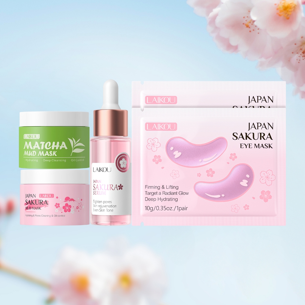 LAIKOU Sakura Skincare Set 5pcs Limpeza Suave Hidratante Brilhante Mesmo Tom De Pele Nutritivo Profundo
