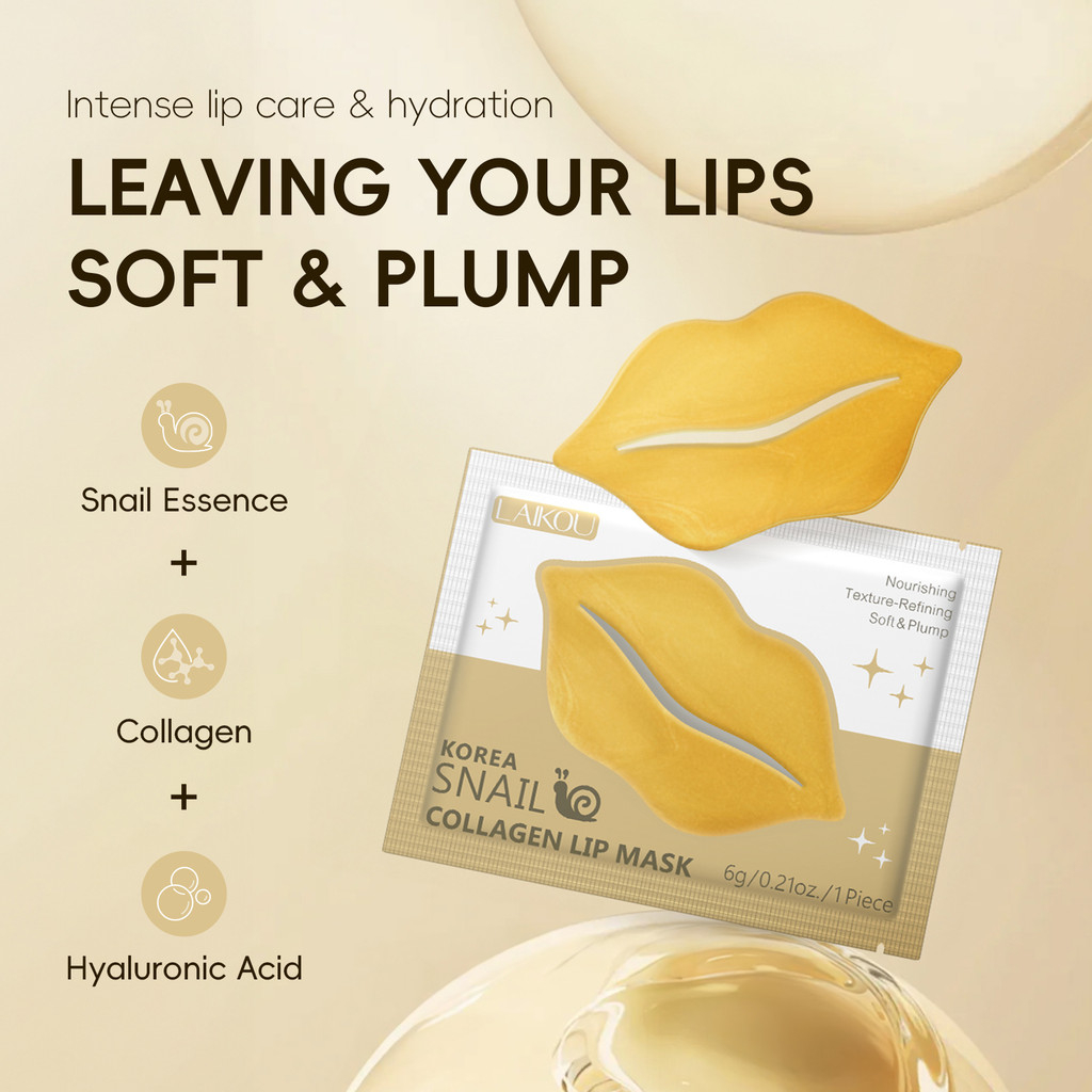 LAIKOU Coreia Caracol Colágeno Máscara Labial Refinar Textura Nutritiva Suave E Rechonchuda 6g