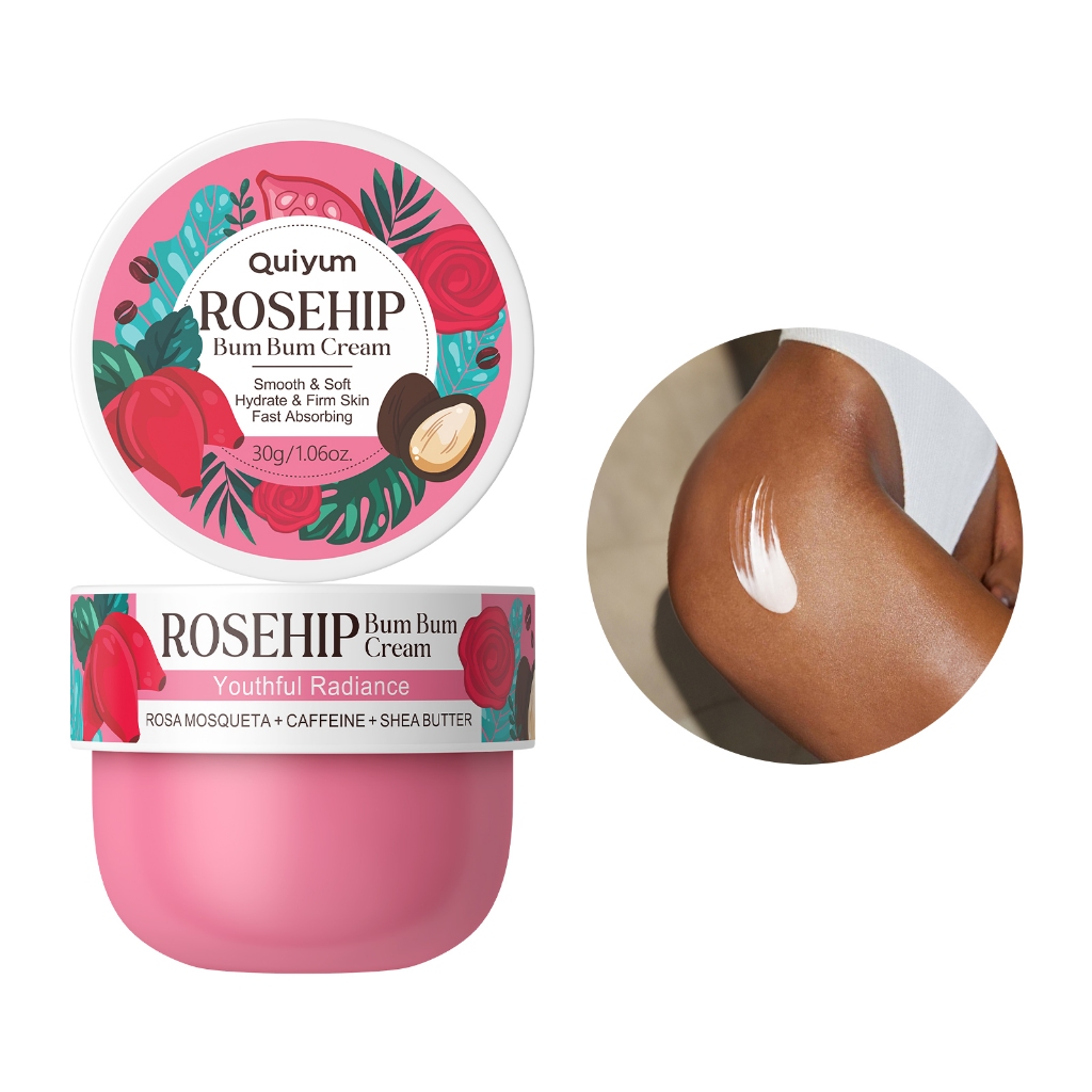 QUIYUM Creme Corporal Rosa Mosqueta Bum Bum - Hidratação e Firmeza para Pele - 30g | Antienvelhecimento e Absorção Rápid