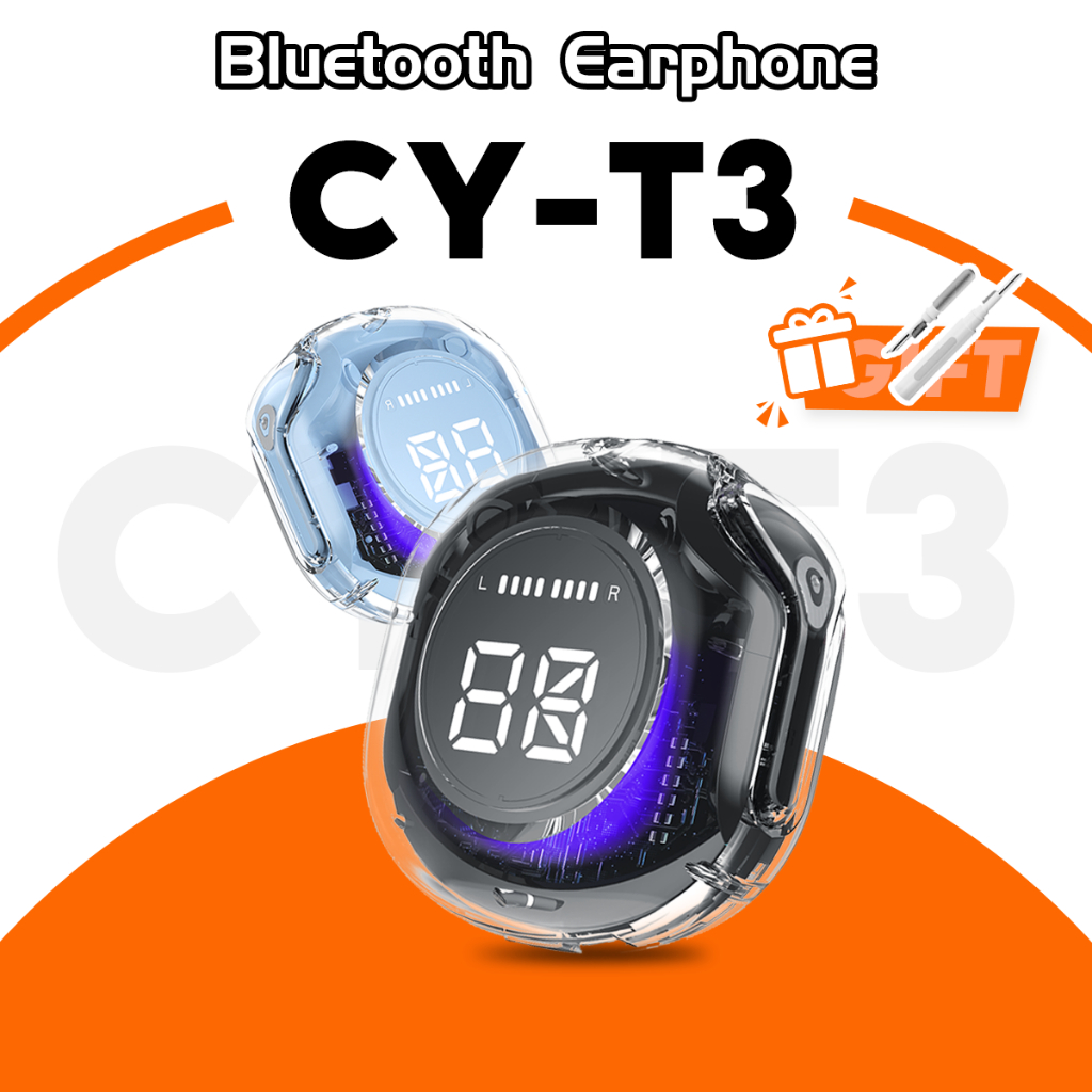 CY-T3 TWS Fone De Ouvido Bluetooth 5.3 Fones Para Jogos Esportivos Com Redução De Ruído Controle Digital De Toque Baixo - Audio