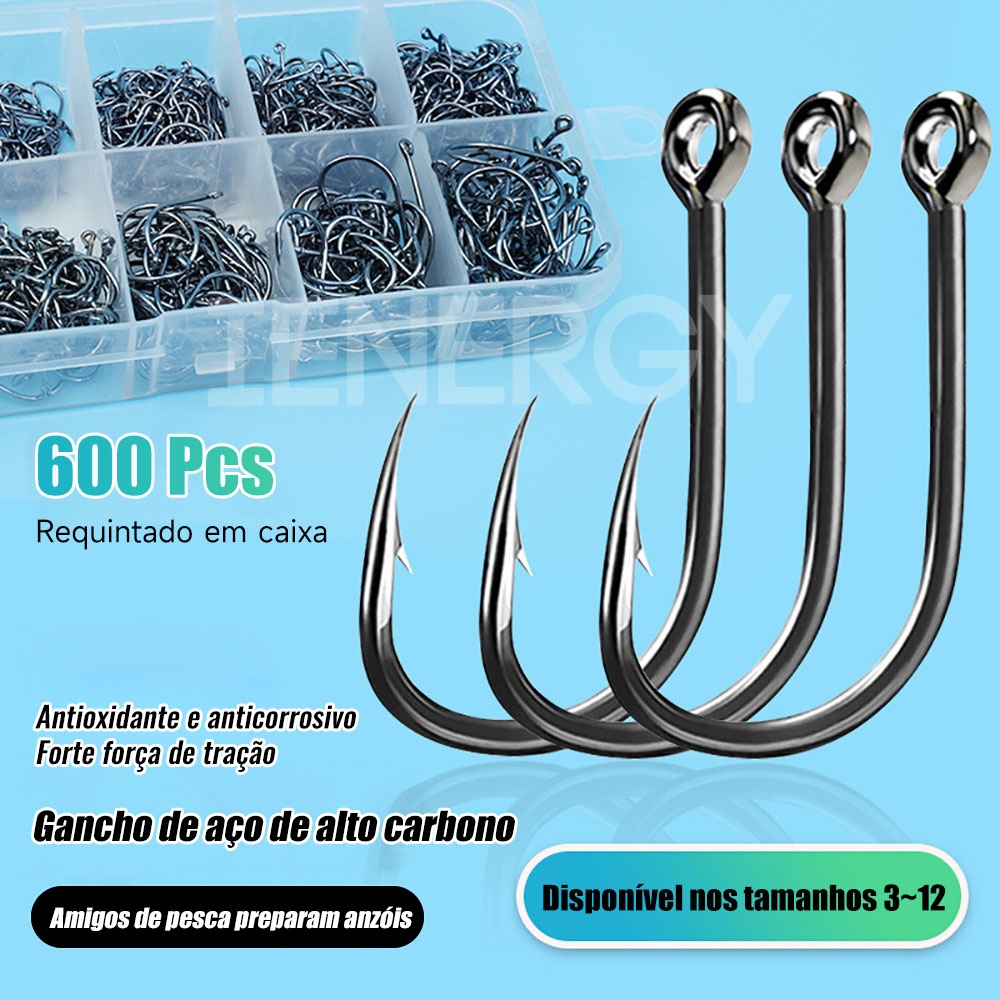 Kit Pesca: 600 Anzóis Chinu nos Tamanhos 3 ao 12 com Estojo de Armazenamento em Oferta na Shopee