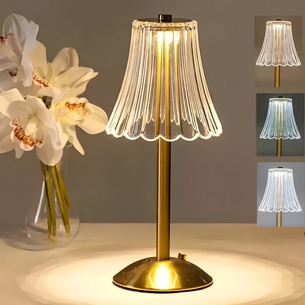 Lâmpada Abajur Mesa Saia de Seda Com Barra Led Sensor Toque De Luz Quarto Sem Fio 3 Cores ...
