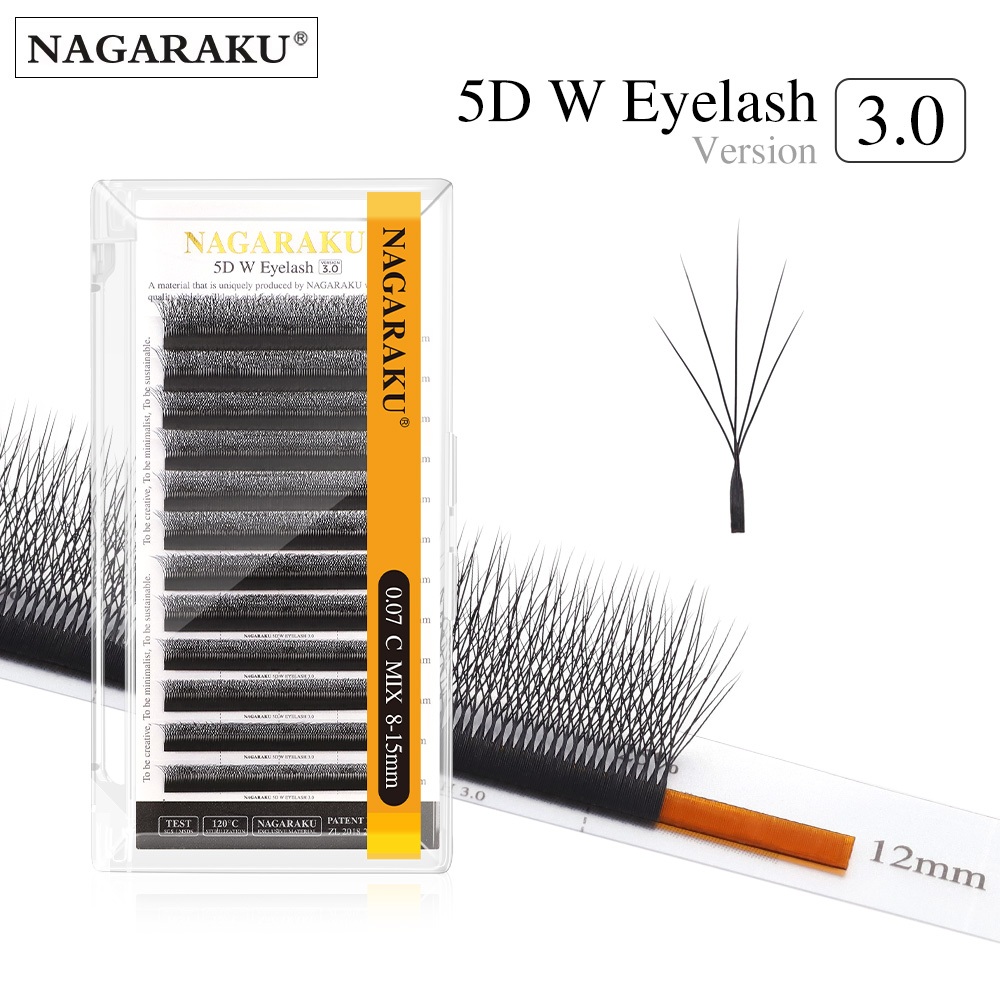 NAGARAKU Novo Estilo 3.0 5D W Forma Grande Pacote Extensão De Cílios Mega Volume Pré-Fabricado Fãs Super Macios Densos C - Beauty