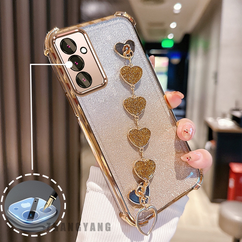 Capa Para Samsung A05s Flash anti Queda Galvanizado Caso De Telefone Com Pulseira De Coração Bonito TPU silicone Macio em Oferta na Shopee