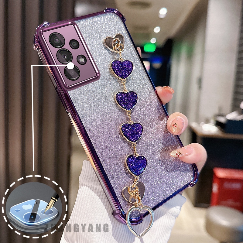 Capa Para Samsung A13 4G A13 5G A23 Flash anti Queda Galvanizado Caso De Telefone Com Pulseira De Coração Bonito TPU sil