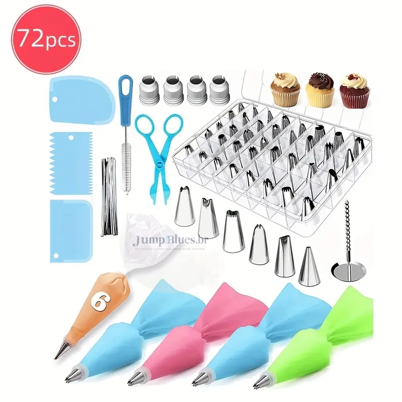Kit Confeiteiro 72 Peças Bicos Inox Para Confeitar e Decorar Bolo e Cupcake