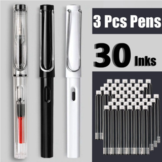 33Pcs Kawaii Fountain Pen Replaceable Ink Set Black/Blue/Red ink EF 0.38mm School Pen Office Supplies Stationery Writing em Oferta na Shopee