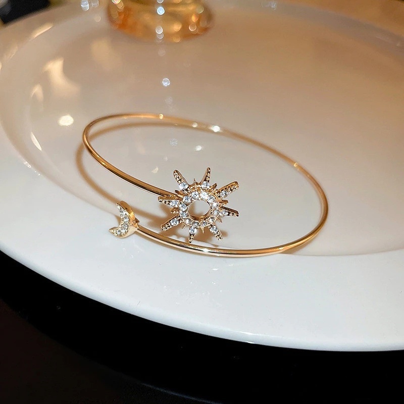 [ljc96592] Diamond-Bracelet Aberta Sol e Lua Luxo Européia Americana Para Mulheres