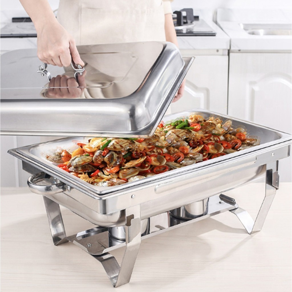 Rechaud Profissional Inox 12L com 1, 2 ou 3 Divisórias para Buffet Festas Eventos