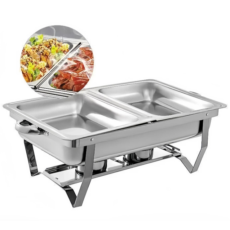 Rechaud Inox 9 Litros 1/2 Panelas Banho Maria 2 Cubas Buffet