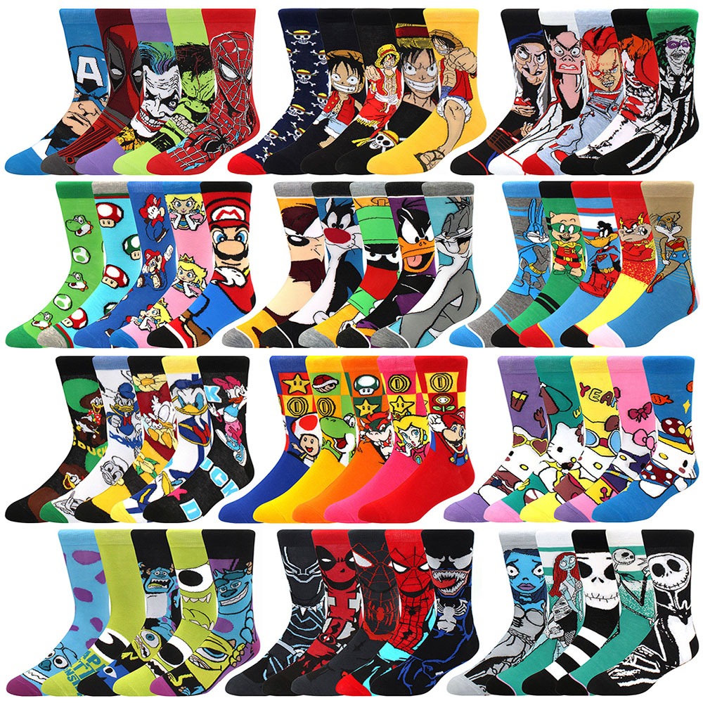 5 Pares Novo Anime Meias Masculinas Longas Homenss Joelho-Alta Casais cosplay Personalidade Hip Hop Harajuku Engraçadas 