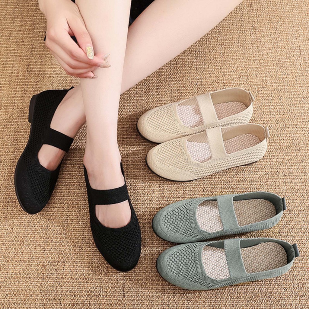Sapatilhas Femininas De Malha Confortável Verão Senhoras Moda Ballet Sapatos Baixos