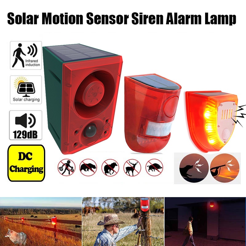 [Estoque Pronto] Som Movido A Energia Solar + Luz De Alarme De Aviso De Flash Sensor De Movimento Sirene Externa À Prova