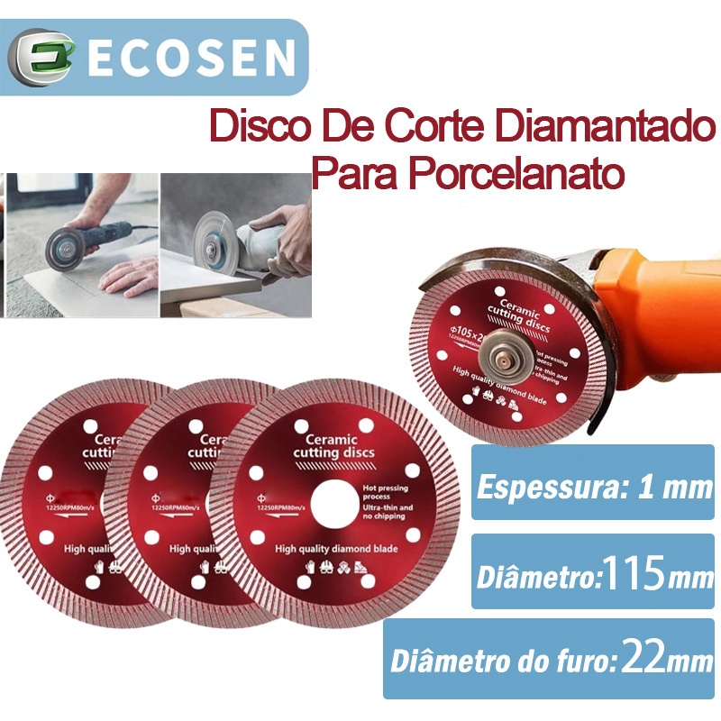 Kit3 Disco de Corte Diamantado Porcelanato 115 mm x 222 mm - 1mm A melhor qualidade Para envio imediato - Home & Living