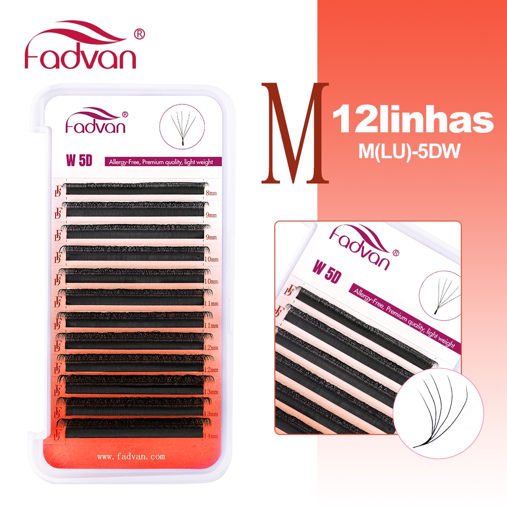 Fadavn Cílios 12 Linhas Volume 5D Wm LU Curl YY 3D 4D Forma Raposa Estilo Brasileiro Extensões De