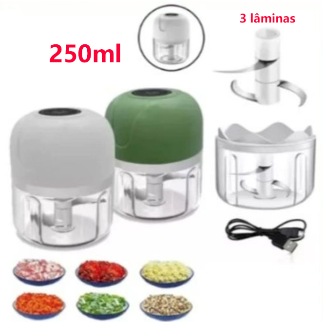 Mini Processador Triturador Sem Elétrico 3 lâminas de aço inox USB 250ML De Alimentos Para Legumes em Oferta na Shopee