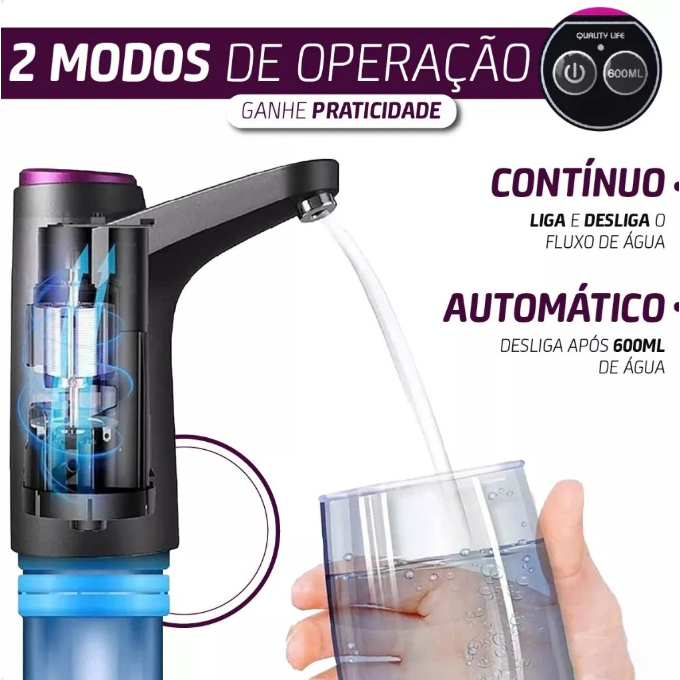 Bebedouro Bomba Elétrica Garrafão Galão Água Recarregável tomate compativel com galão de 2...