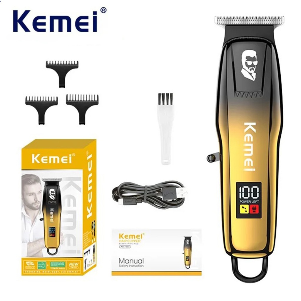 Kemei Profissional Aparador De Cabelo Masculino Barba Máquina De Cortar Sem Fio Recarregável Acabamento Corte Kit De Pre