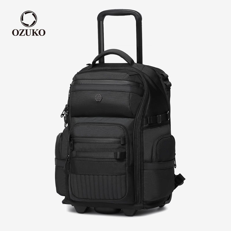 OZUKO Trolley Bag 2 Rodas Grande Capacidade Multi-Bolsos Mochila Impermeável Bagagem De Viagem De Negócios em Oferta na Shopee