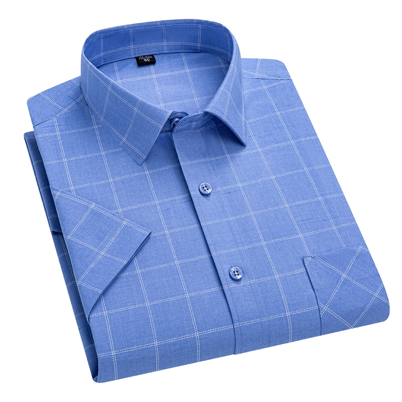 Verão Casual Manga Curta Xadrez Estilo Coreano Regular Ajuste Algodão Camisa Masculina