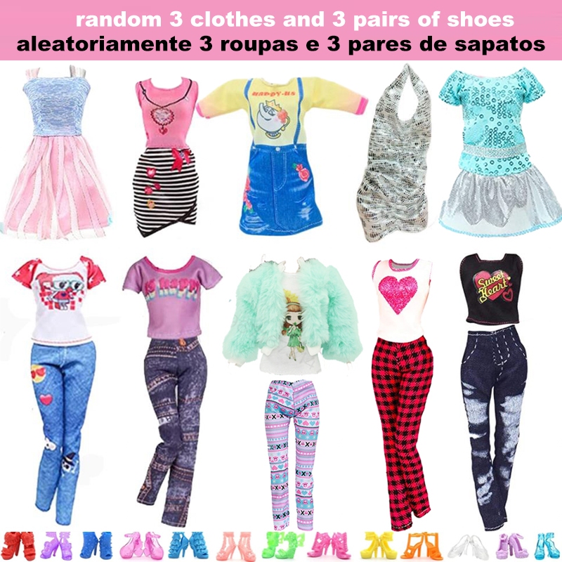 [Estilo Aleatório] 6 Peças De Roupas De Boneca Para De 11.5 Polegadas Com 3 E 3 Sapatos — imagem 2 de 2