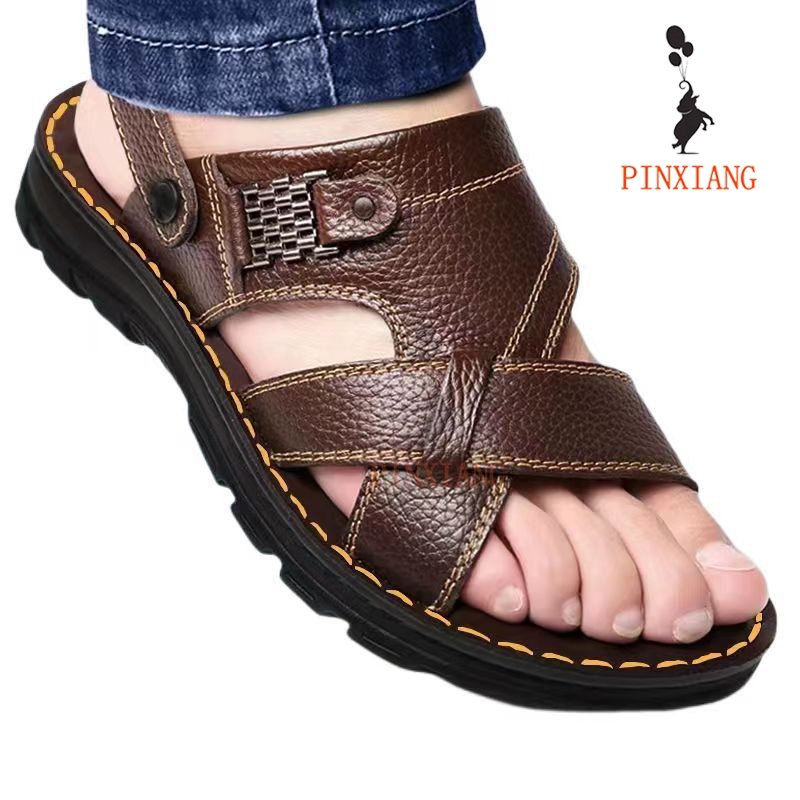 Sandálias Antipressão PINXIANG , Chinelos Masculinos De Couro em Oferta na Shopee