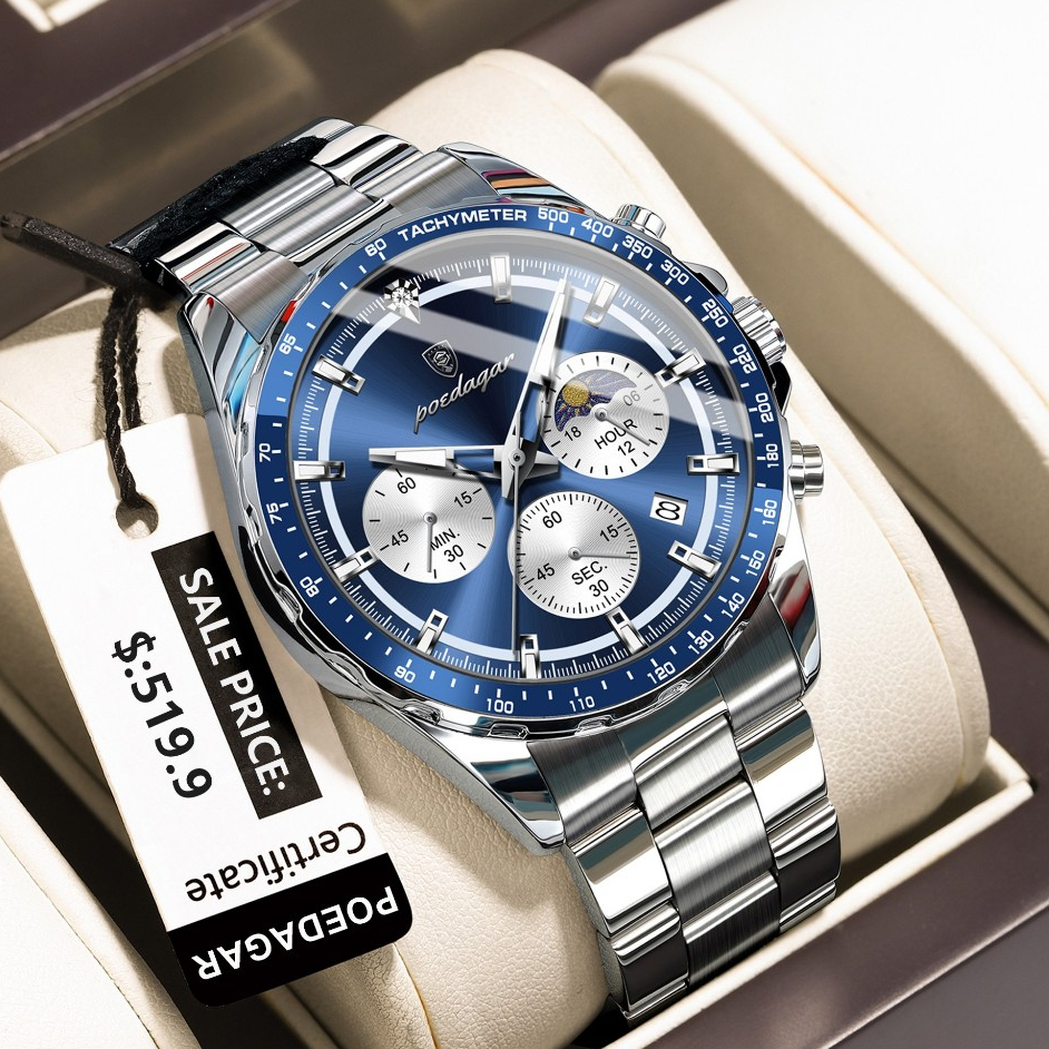 POEDAGAR Multifuncional Relógio Masculino De Luxo À Prova Dwaterproof Água Luminoso Cronógrafo Data Para Homem Aço Inoxi