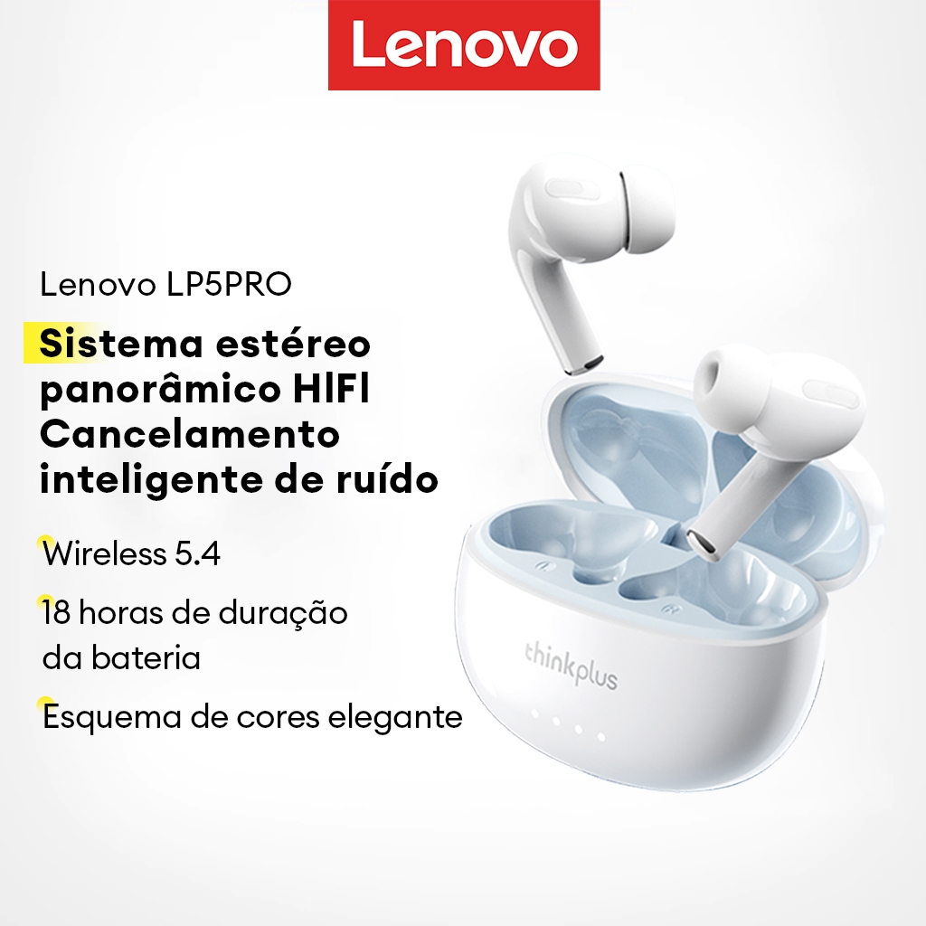 Lenovo LP5 Pro Fone De Ouvido Bluetooth Controle De Toque Inteligente Para Jogos Música De Baixa Latência Com Microfone - Audio