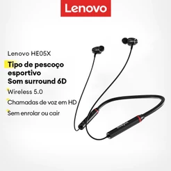 Lenovo HE05X Fones De Ouvido Bluetooth Esportivos Controles De Toque De Bateria Grande