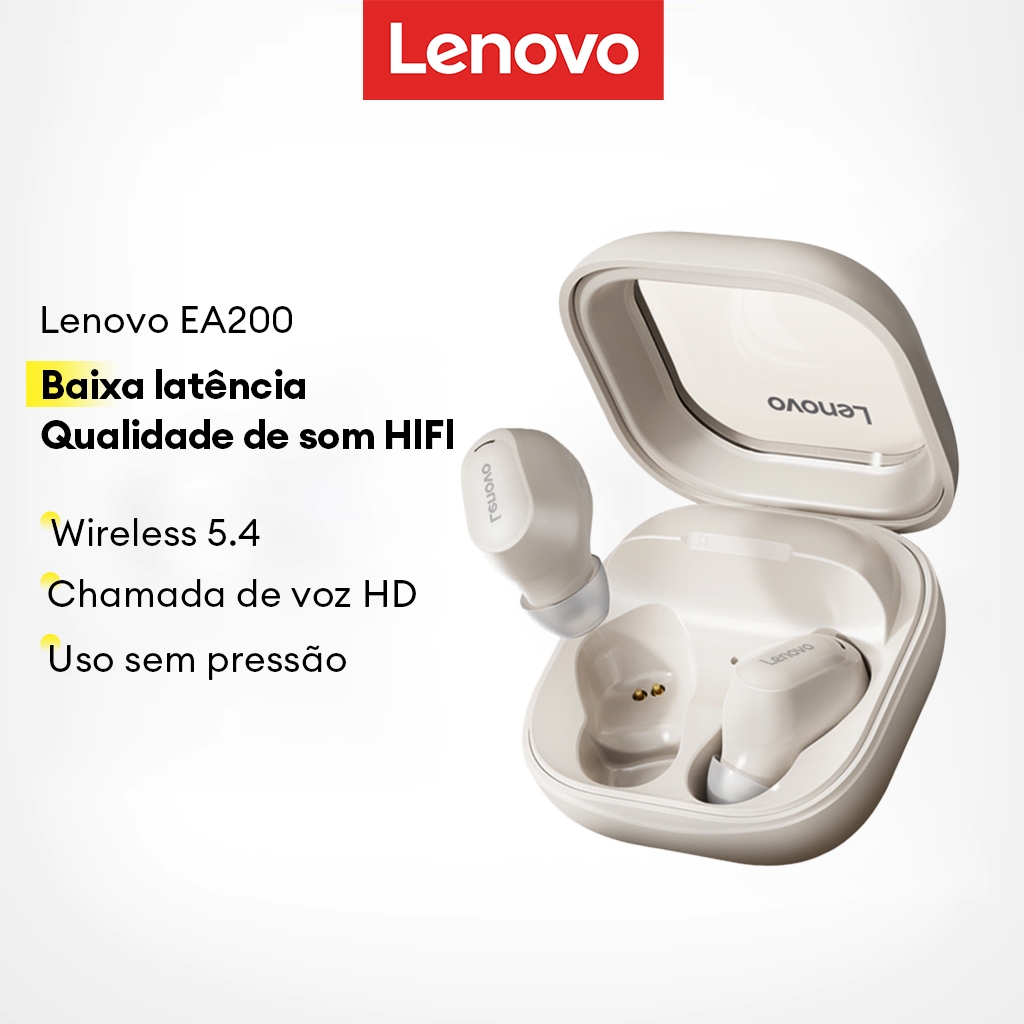 Lenovo EA200 Fone De Ouvido Bluetooth Com Cancelamento Inteligente De Ruído De Baixa Latência Confortável De Usar em Oferta na Shopee