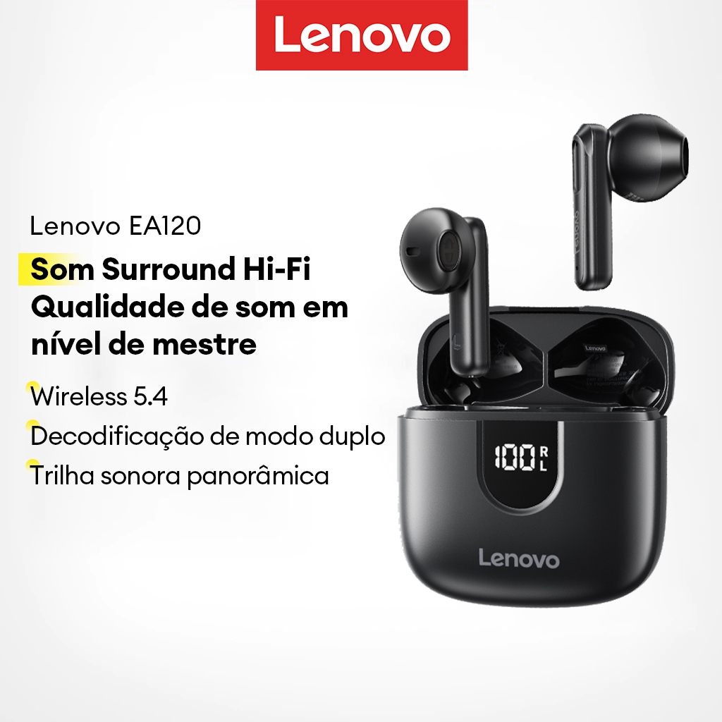 Lenovo EA120 Bluetooth Fone De Ouvido Indicador De Bateria Para Jogos De Baixa Latência 5.4 em Oferta na Shopee