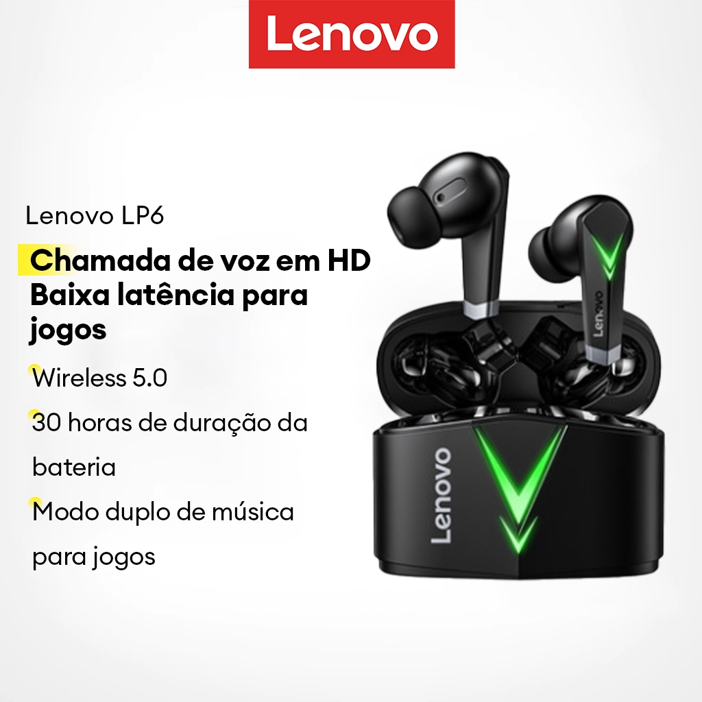 Lenovo LP6 Fone De Ouvido Bluetooth Sem Fio Microfone HD de modo duplo para jogos em Oferta na Shopee