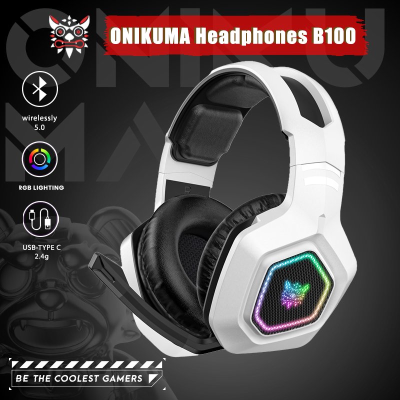 ONIKUMA B100 Fones De Ouvido Tri-Modo Com Fio Branco Fone Redução De Ruído Bluetooth 2.4G Cabo Adaptador De Linha De 3.5 - Audio