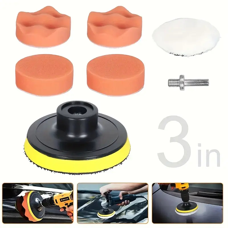 7 Peças Kit Boina Polimento Automotivo Espuma e Lã 3 Polegadas para Furadeira e Parafusadeira