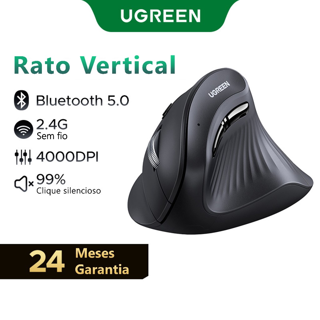 Rato Vertical UGREEN Ergonômico 4000DPI Sem Fio Silent Click Mouse Para PC Portátil Windows Mac OS em Oferta na Shopee