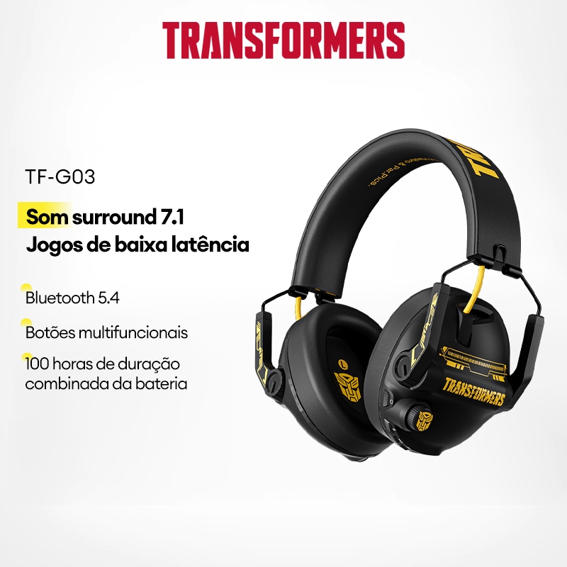 Transformers  TF-G03 Fones De Ouvido Bluetooth Sem Fio Jogos de baixa latência com microfone 1200mAh em Oferta na Shopee