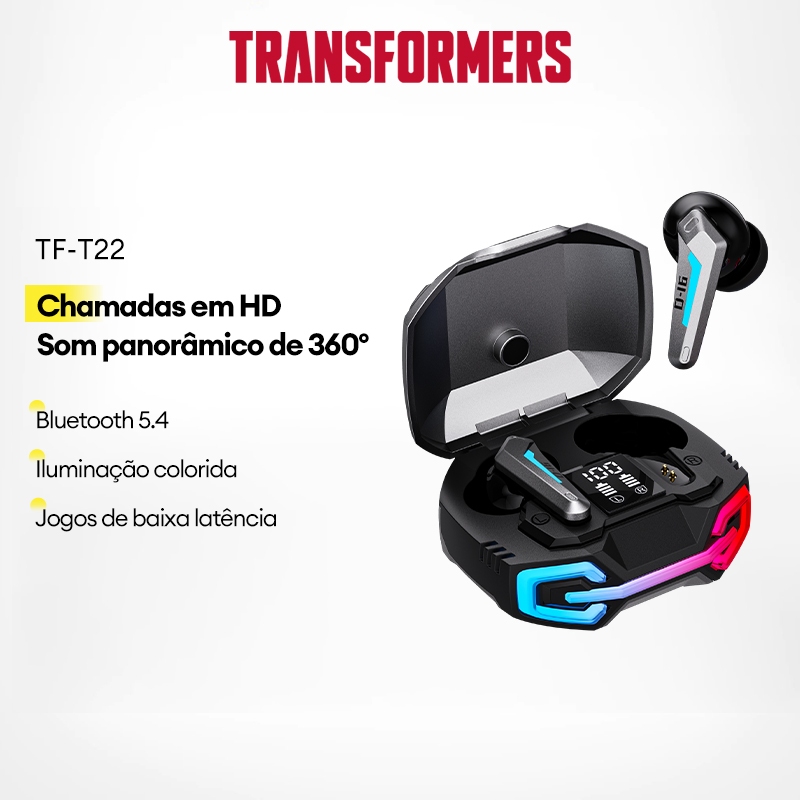 Transformers TF-T22 Fone De Ouvido Bluetooth Luz de LED Indicador de energia Qualidade de som HIFI - Audio
