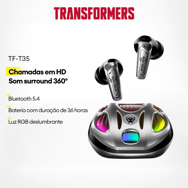 Transformers TF-T35 Fones De Ouvido Bluetooth Sem Fio Inteligente Redução De Ruído Iluminação Fria em Oferta na Shopee