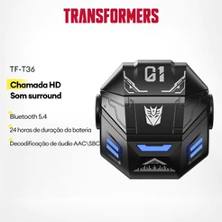 Transformers TF-T36 Fones De Ouvido Bluetooth Sem Fio Aparência legal Baixa latência Conexão rápida