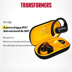 Transformers TF-T58 Fone de ouvido Bluetooth IPX7 À Prova Dwaterproof Água Fones HD Chamada