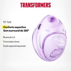 Transformers TF-T63 Fone De Ouvido Bluetooth Som estéreo HD 360° Surround